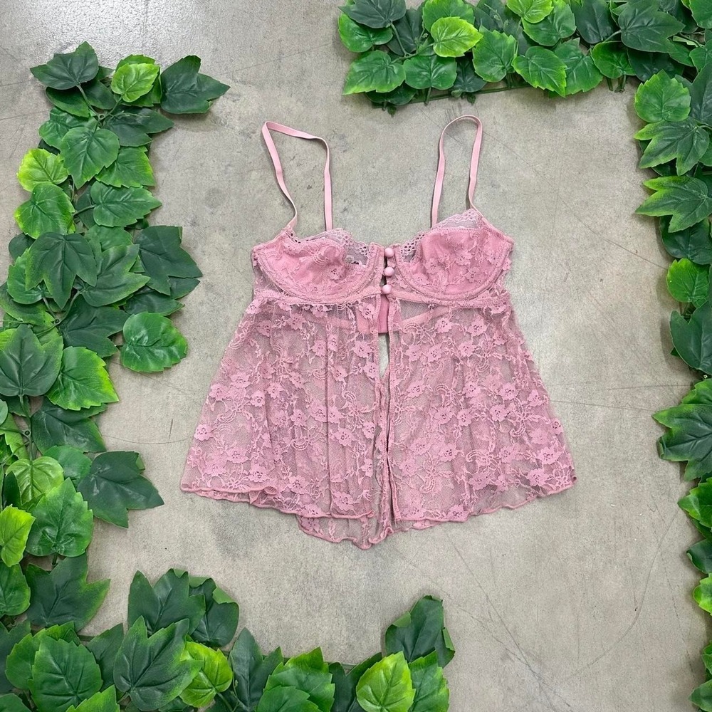 Pink Floral Lace Babydoll Top